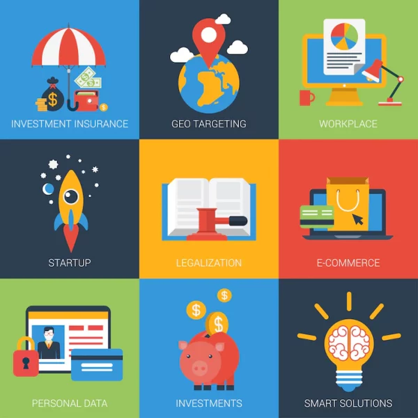 flat-icons-set-startup-investment-geo-targeting-insurance-personal-data-smart-solutions_126523-1099